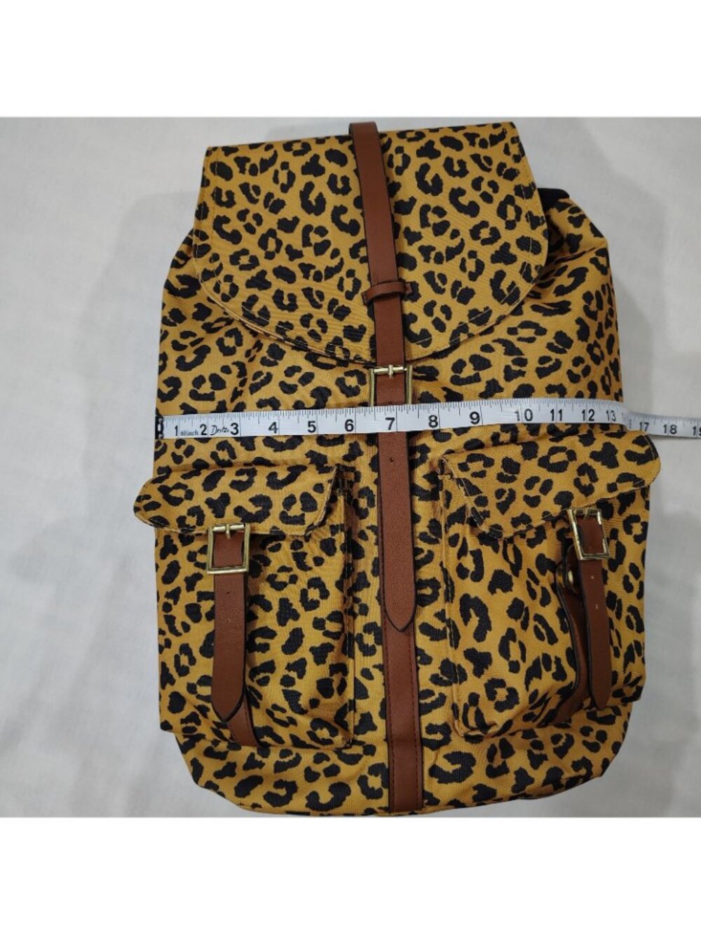 No Boundaries Cargo Backpack Leopard Print Yellow Black Magnetic Snap Pockets - Picture 9 of 16